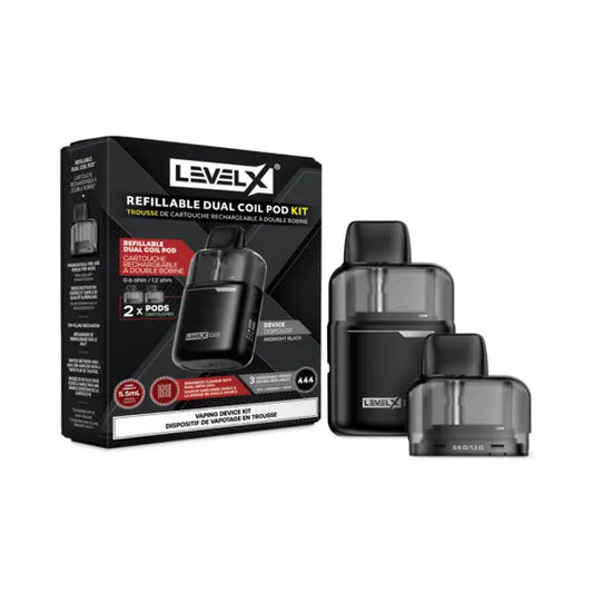 Level X Refillable Pod Kit - Midnight Black G2 Base 1000 Device + 2 x 5.5ml Refillable Pods